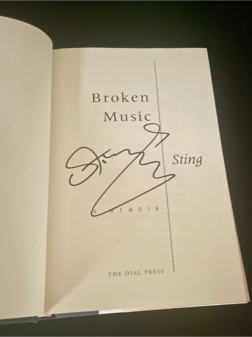 Autographed copy of Broken Music by Sting.
